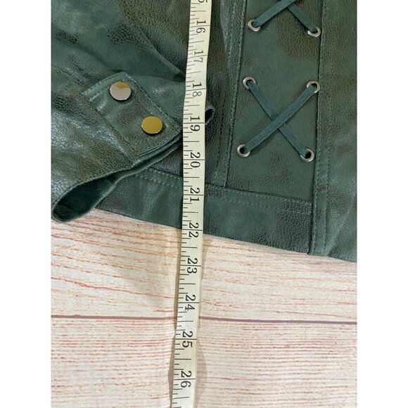 Lena Gabrielle Women's Green Faux Leather Open Front Blazer - 16 - Picture 8 of 12